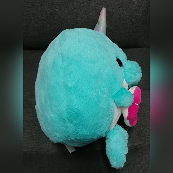 Narwhal holding a Donut 16" Plush Soft Green Pink - Picture 3 of 14